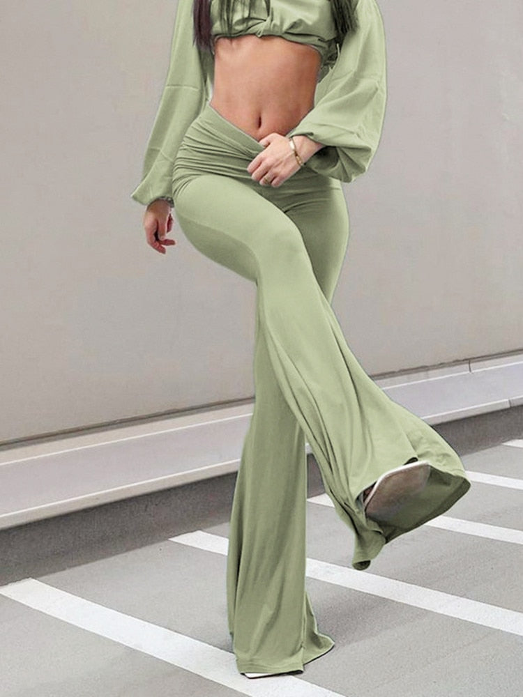 Elastic Flared Pants