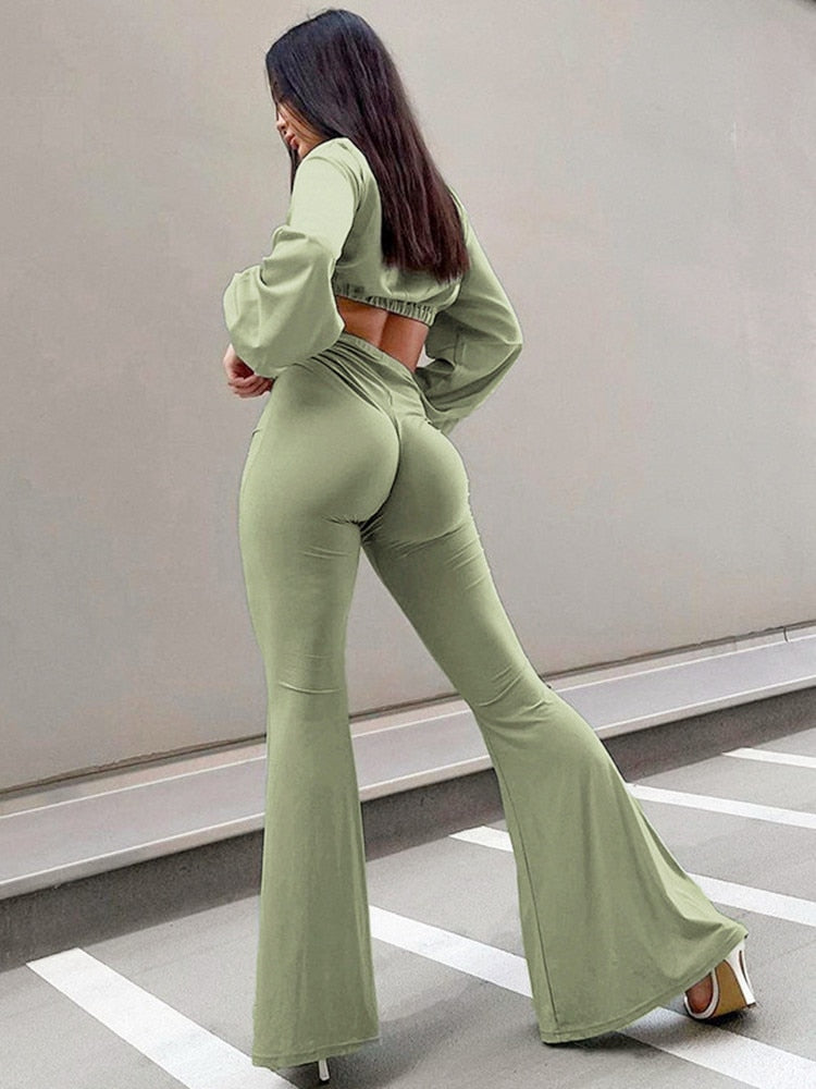 Elastic Flared Pants