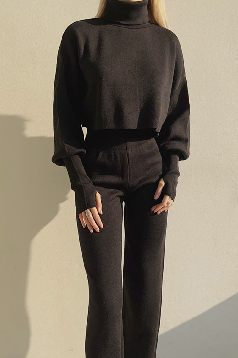 High Neck Crop Top Long Pants Set