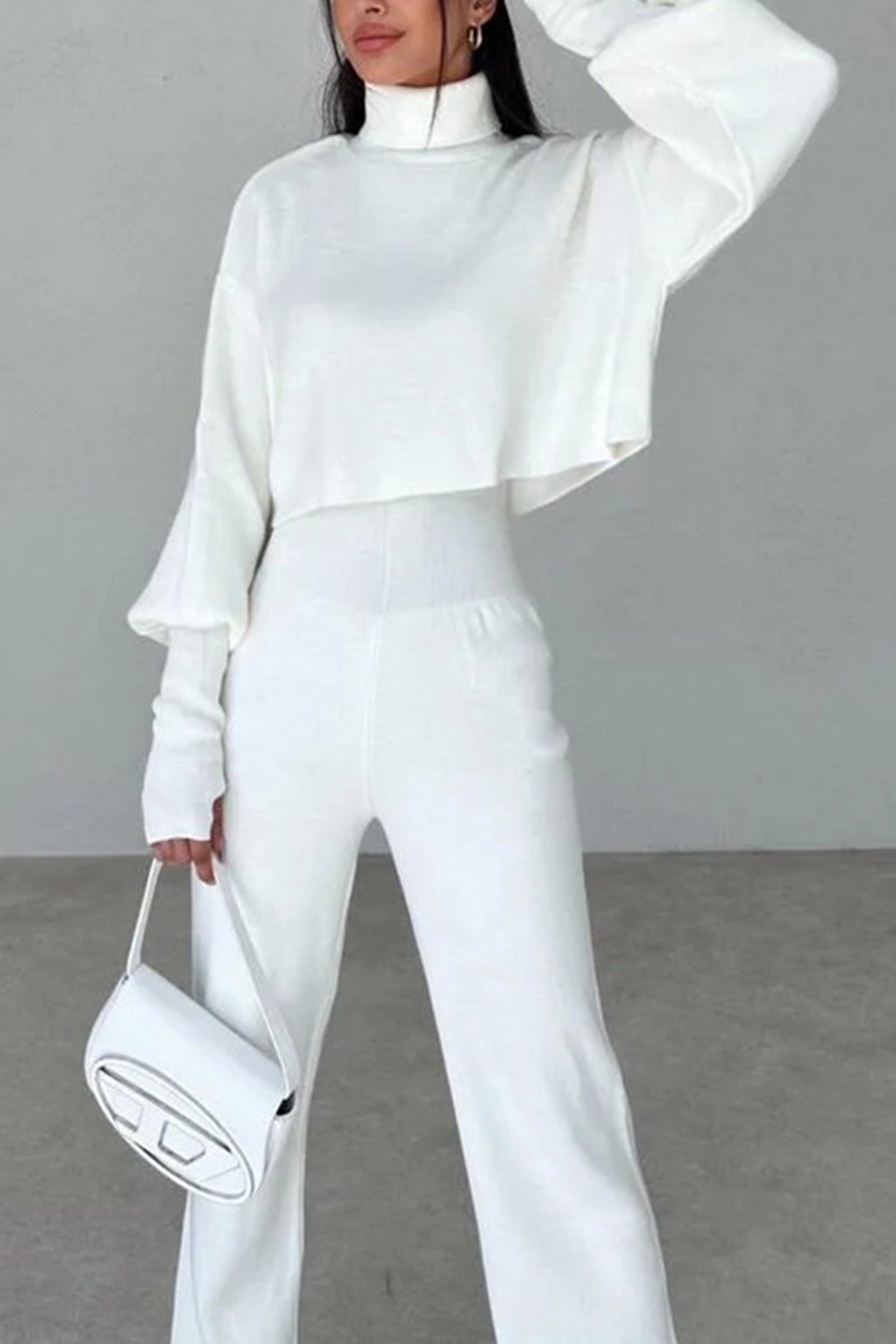 High Neck Crop Top Long Pants Set