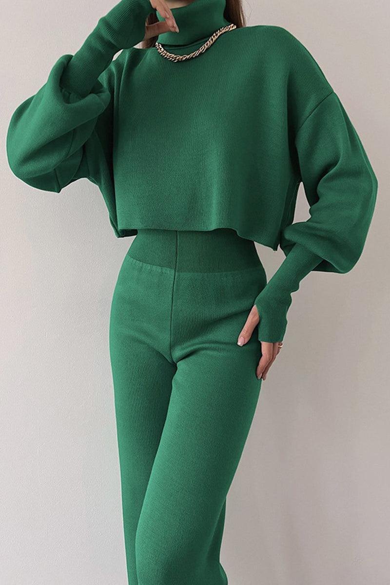 High Neck Crop Top Long Pants Set