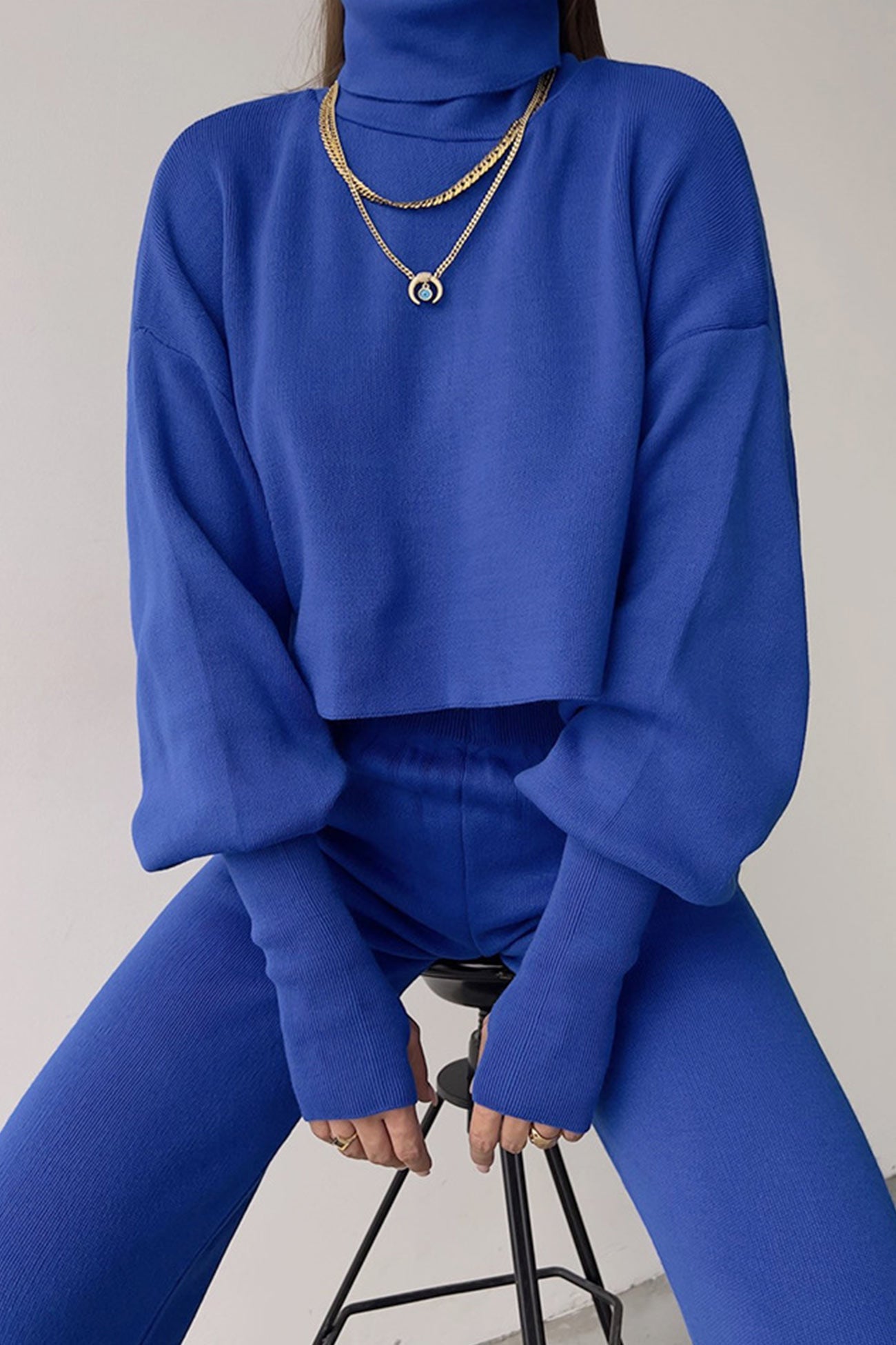 High Neck Crop Top Long Pants Set