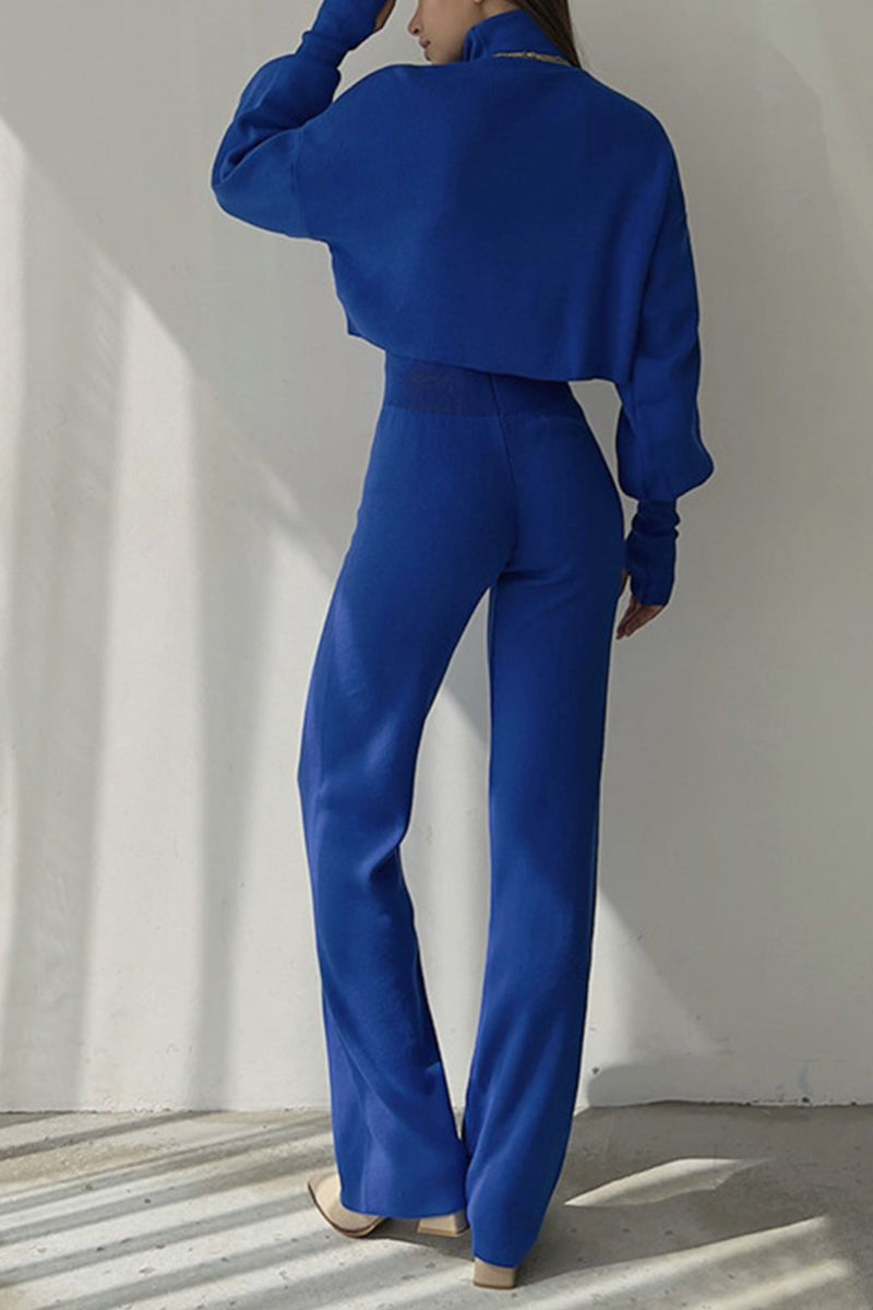 High Neck Crop Top Long Pants Set