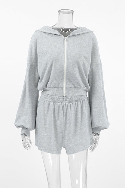 Hoodie Crop Top Shorts Set