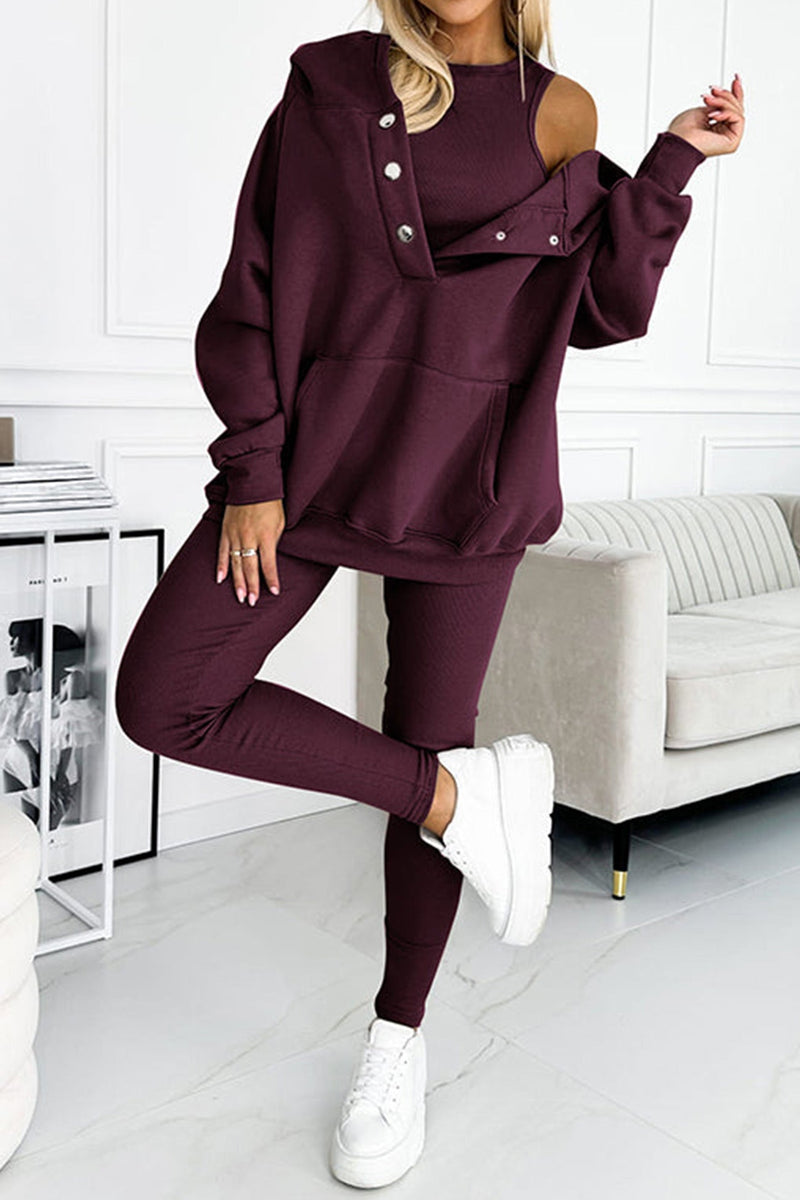 Hoodie Tank Top Three-piece Pants Suits