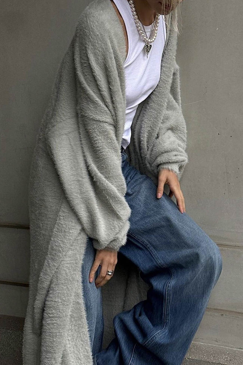 Imitation Mink Tie-up Long Cardigan