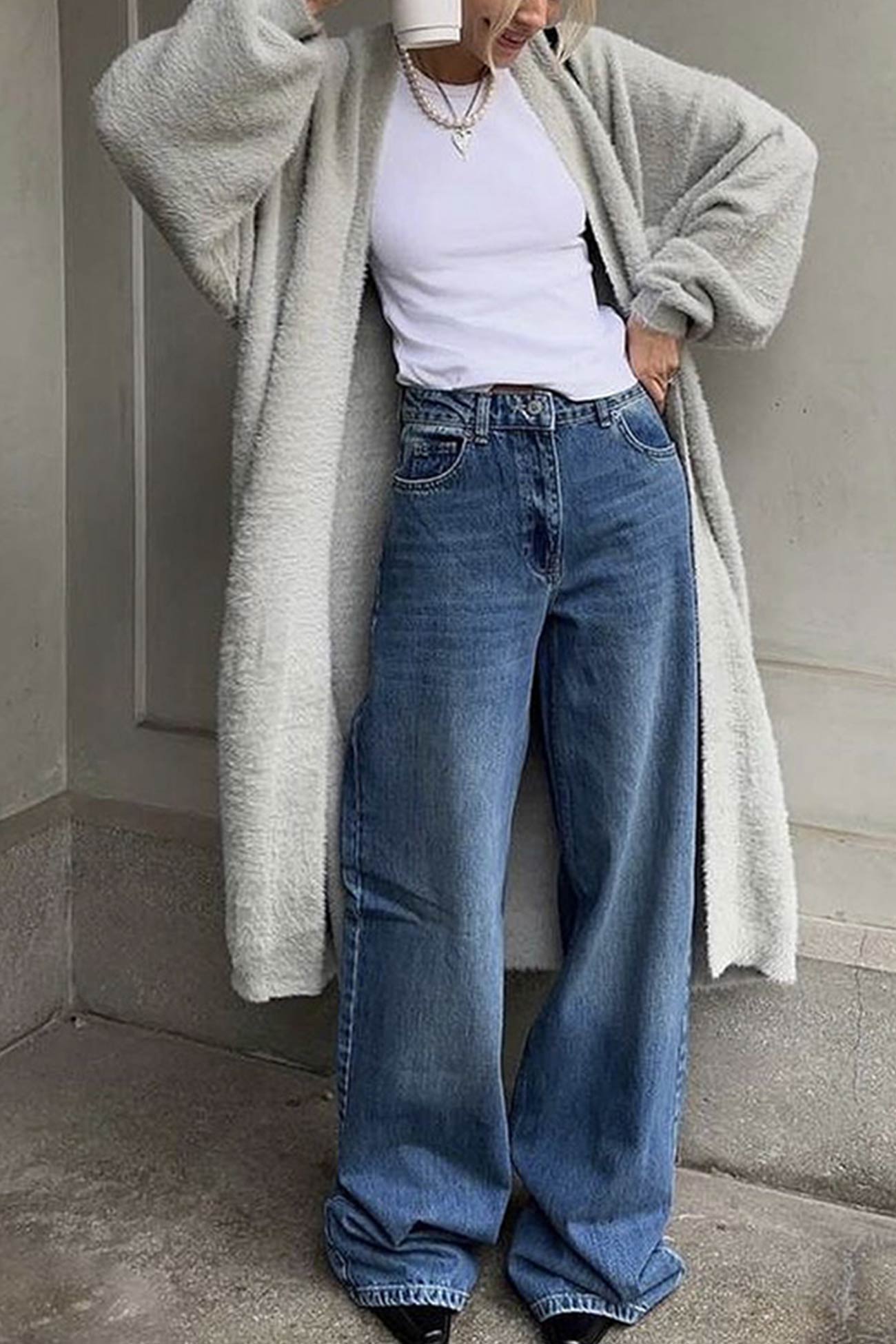 Imitation Mink Tie-up Long Cardigan
