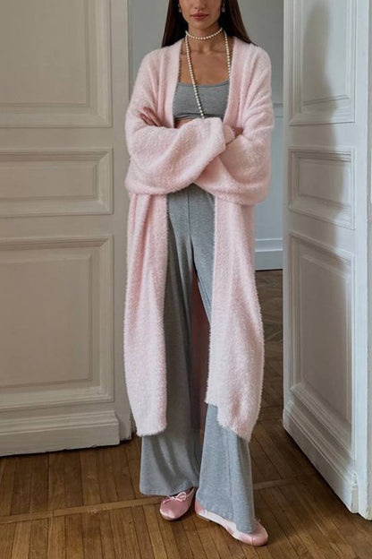Imitation Mink Tie-up Long Cardigan