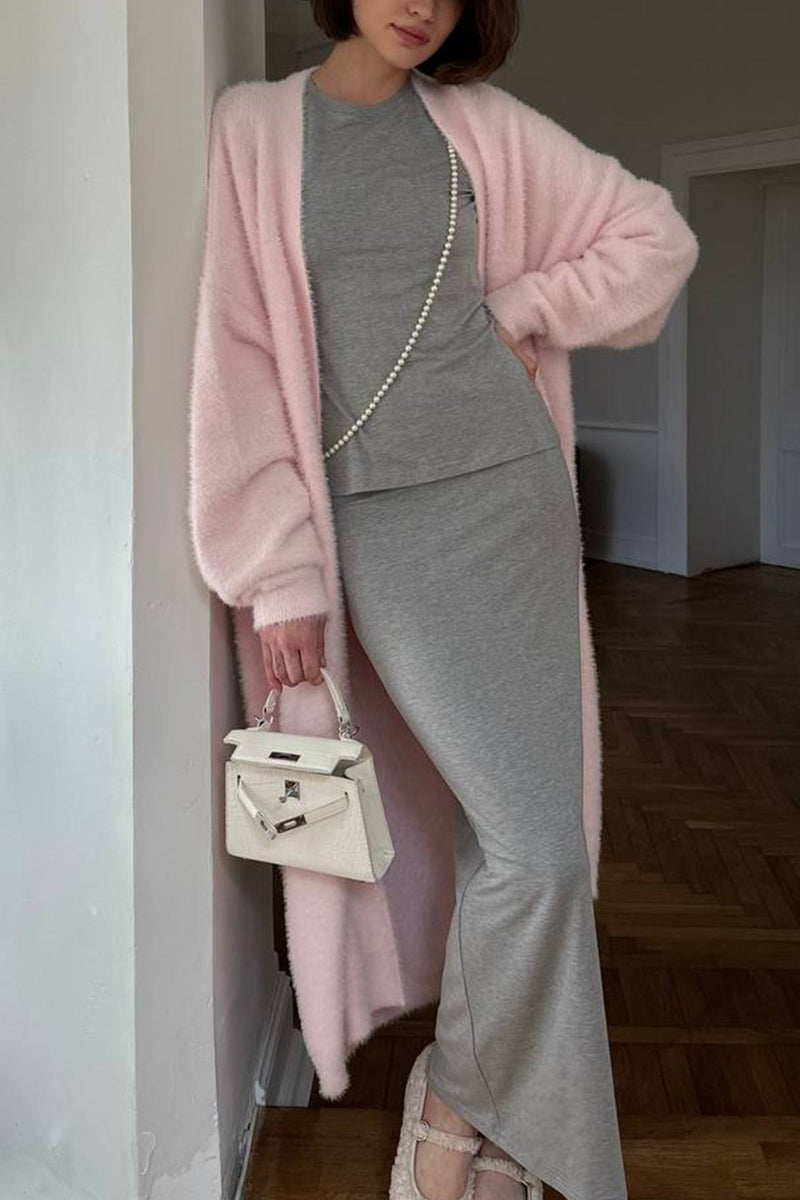 Imitation Mink Tie-up Long Cardigan