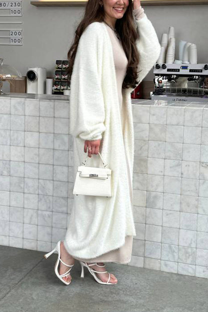 Imitation Mink Tie-up Long Cardigan