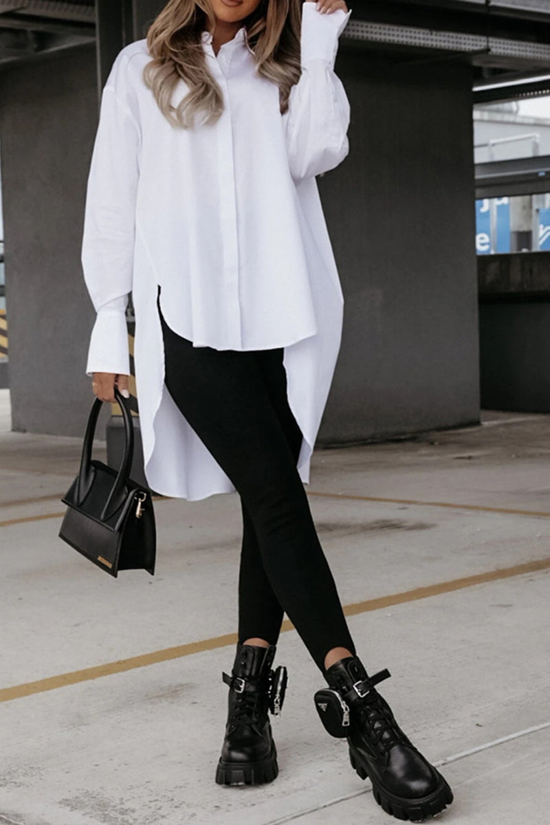 Irregular Slit Hem Blouse