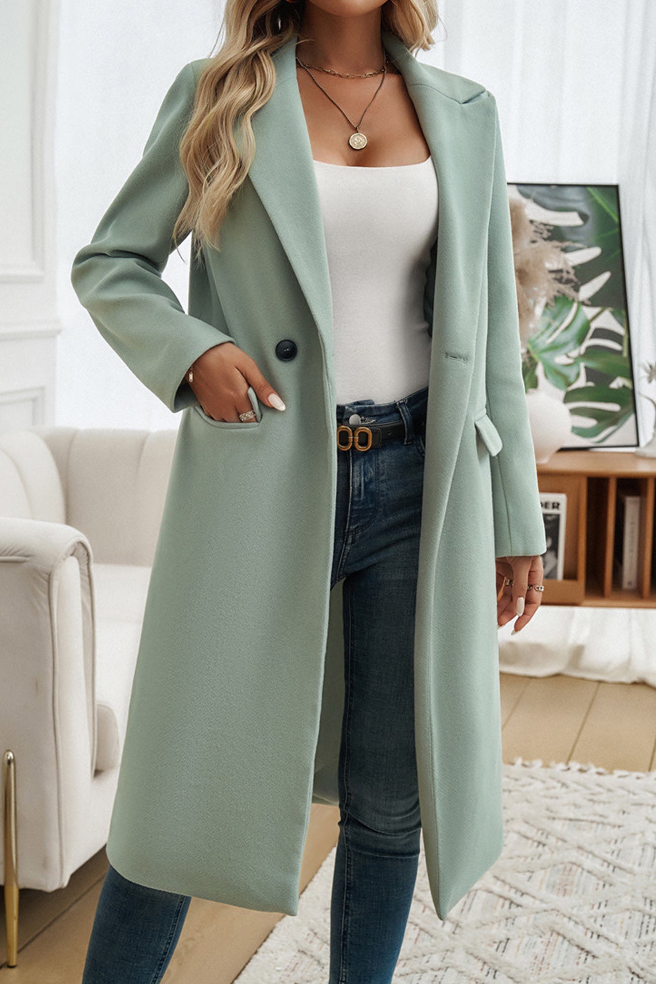 Lapel Mid-length Blazer Coat