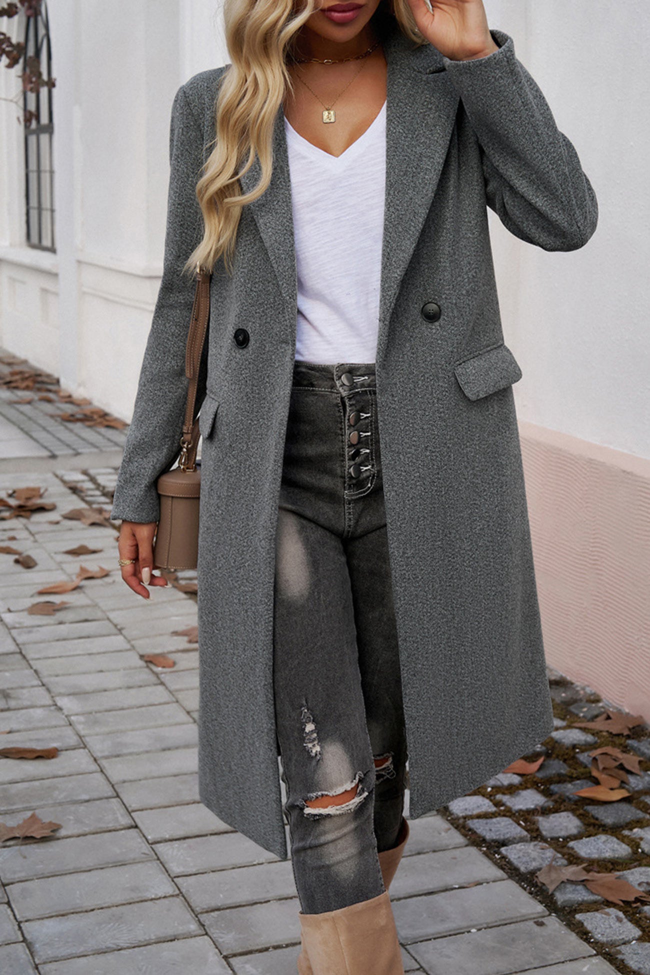 Lapel Mid-length Blazer Coat
