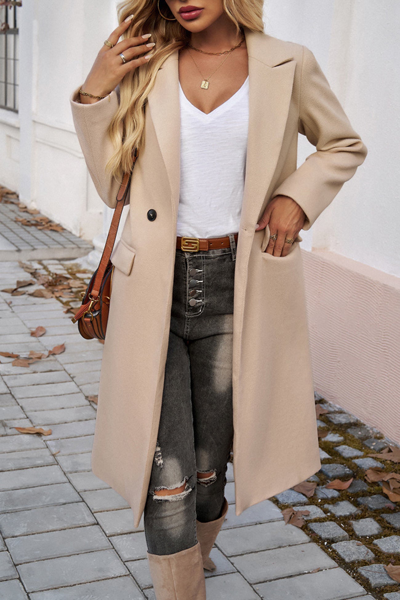 Lapel Mid-length Blazer Coat