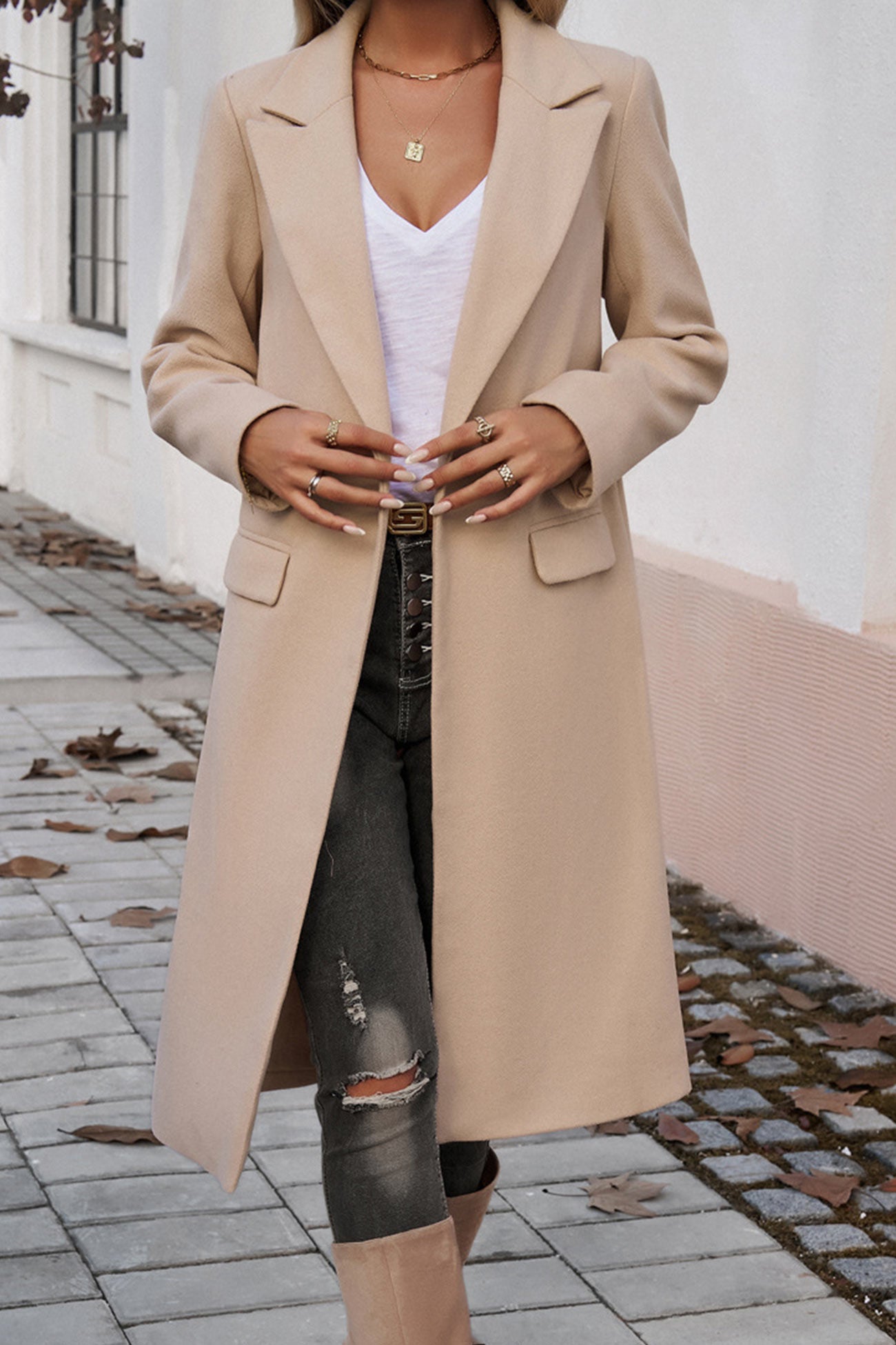 Lapel Mid-length Blazer Coat