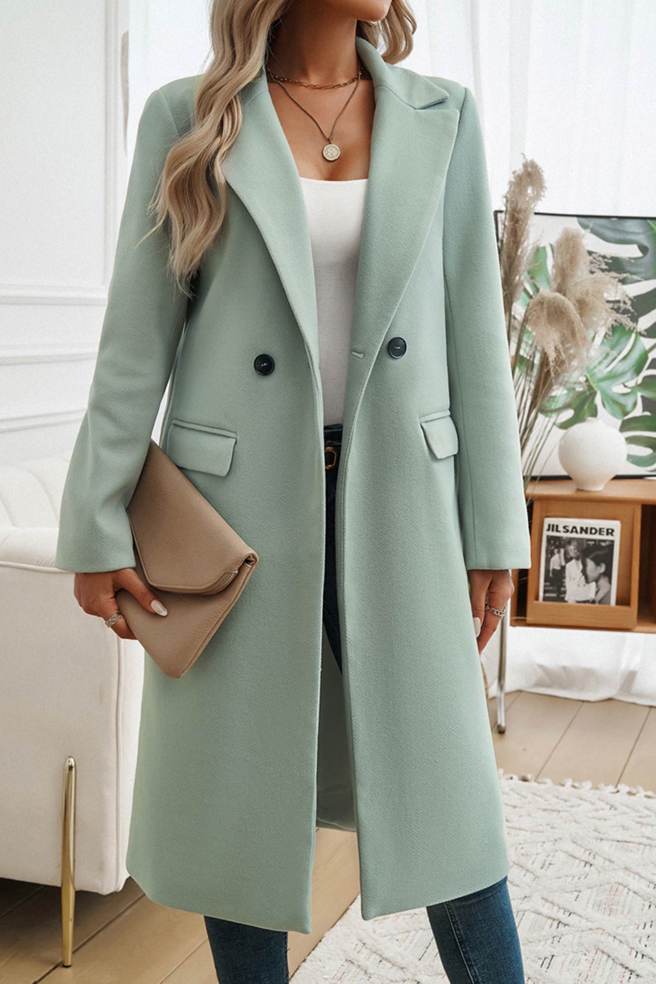 Lapel Mid-length Blazer Coat