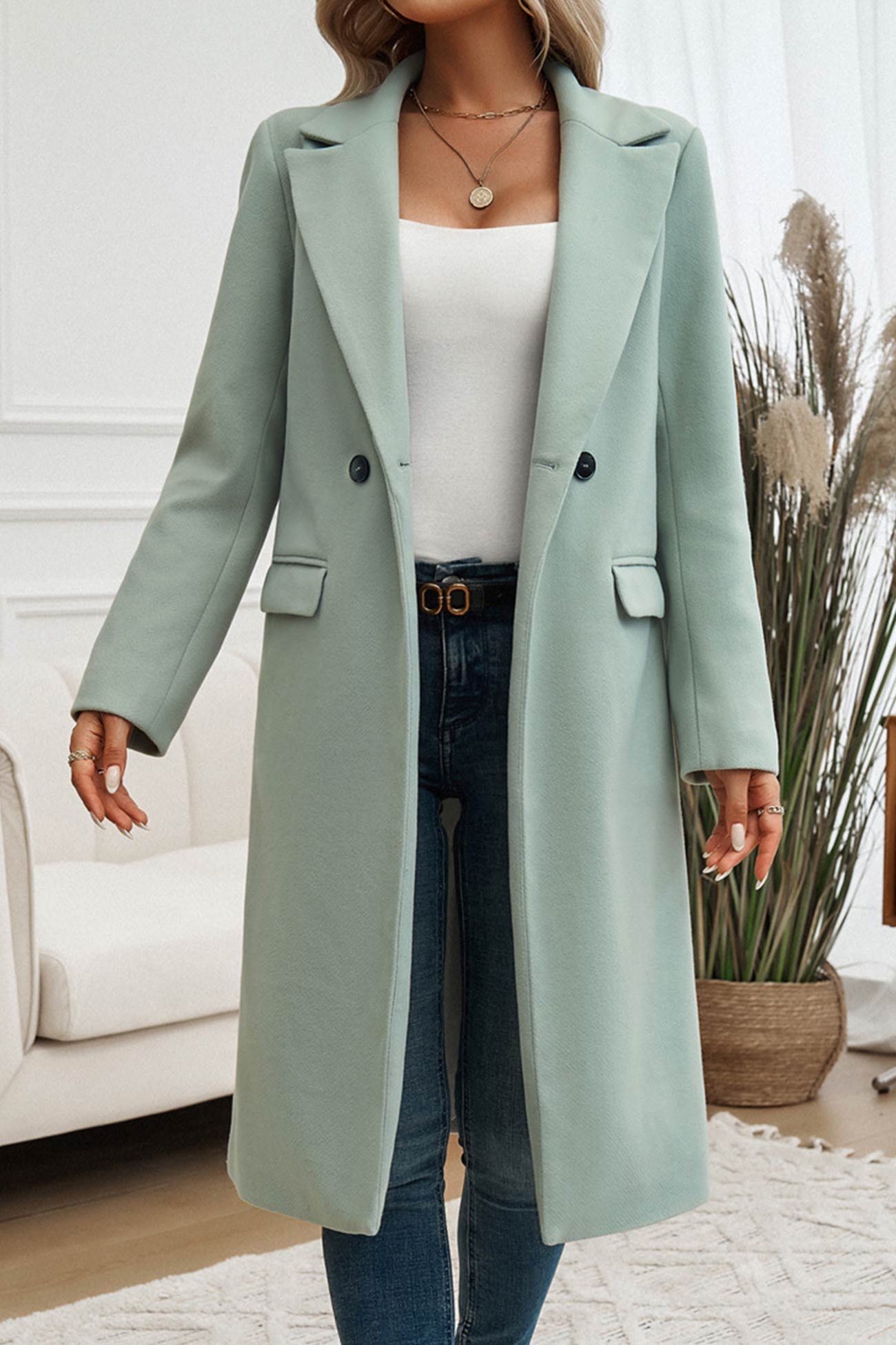 Lapel Mid-length Blazer Coat