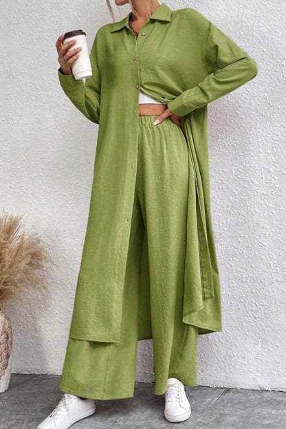 Long Shirt Wide Leg Pants Set