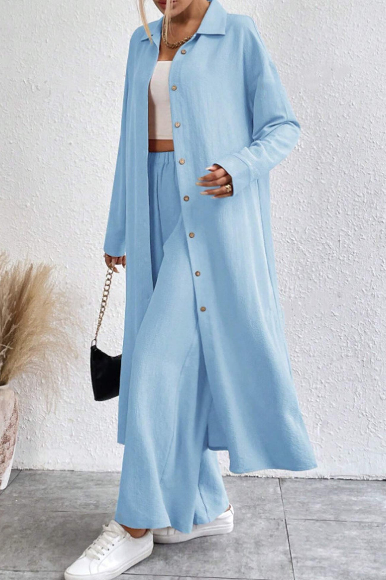 Long Shirt Wide Leg Pants Set