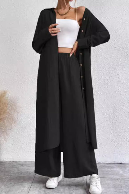 Long Shirt Wide Leg Pants Set