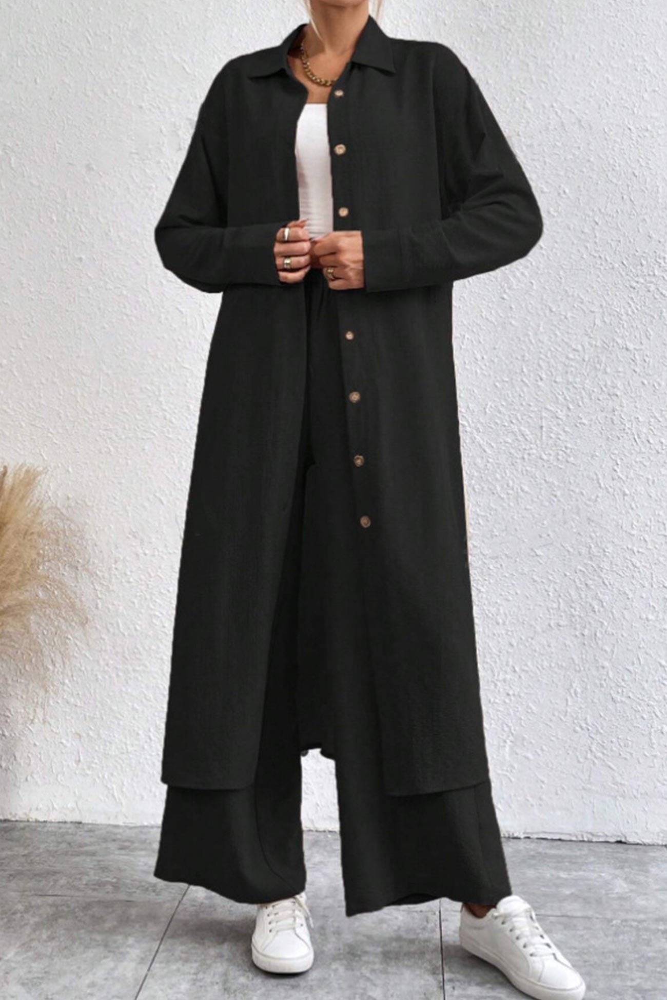 Long Shirt Wide Leg Pants Set