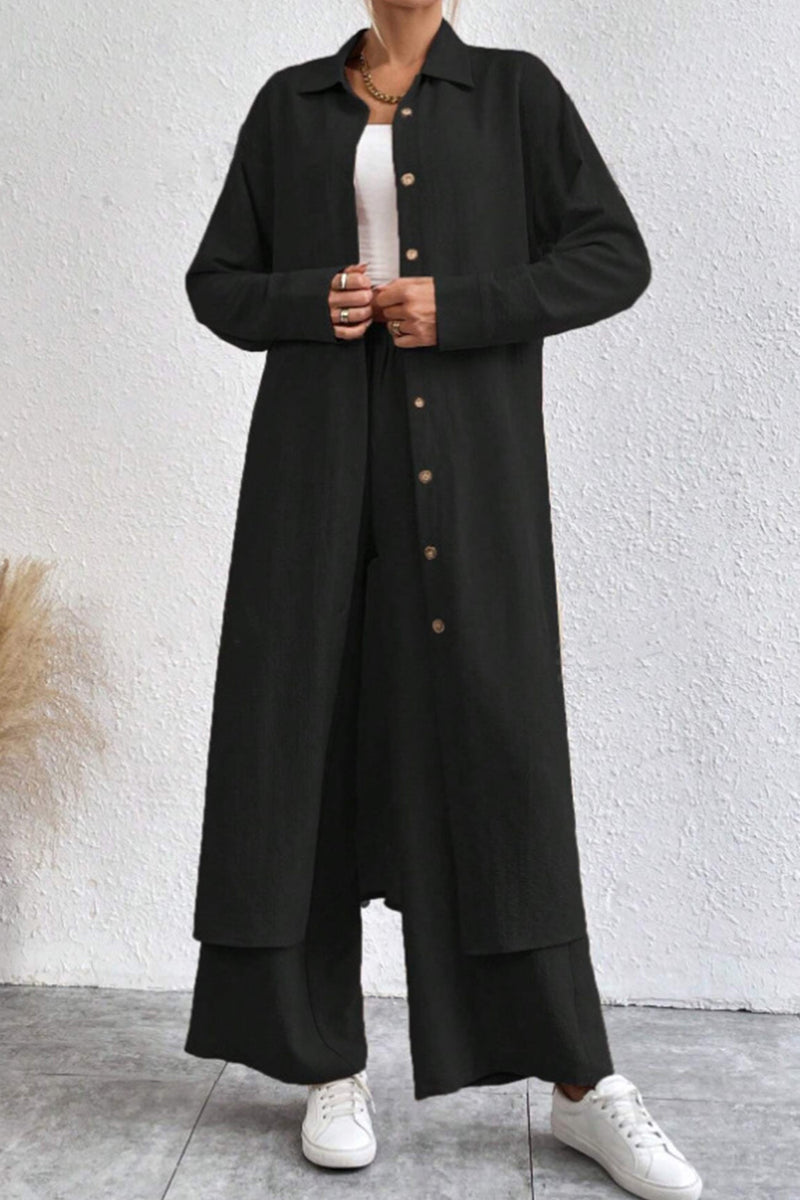 Long Shirt Wide Leg Pants Set