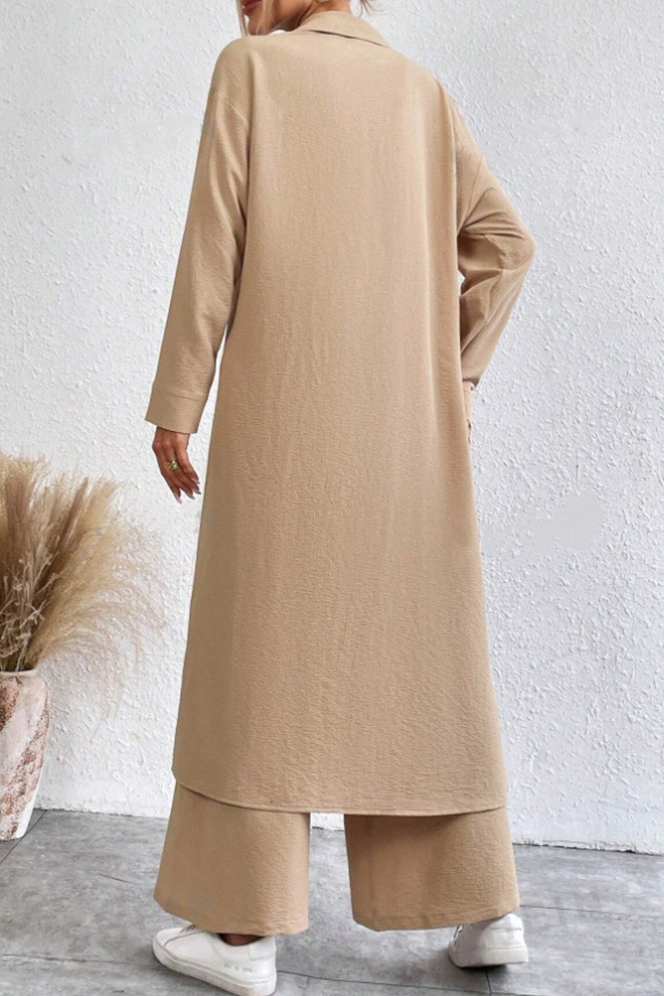 Long Shirt Wide Leg Pants Set