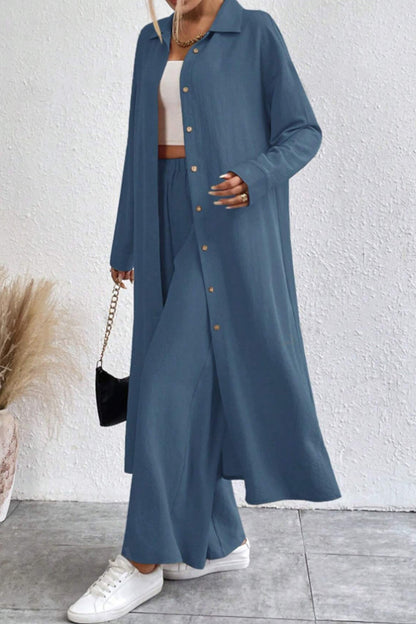 Long Shirt Wide Leg Pants Set