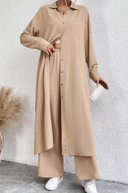 Long Shirt Wide Leg Pants Set