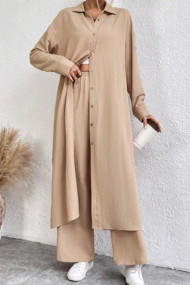 Long Shirt Wide Leg Pants Set