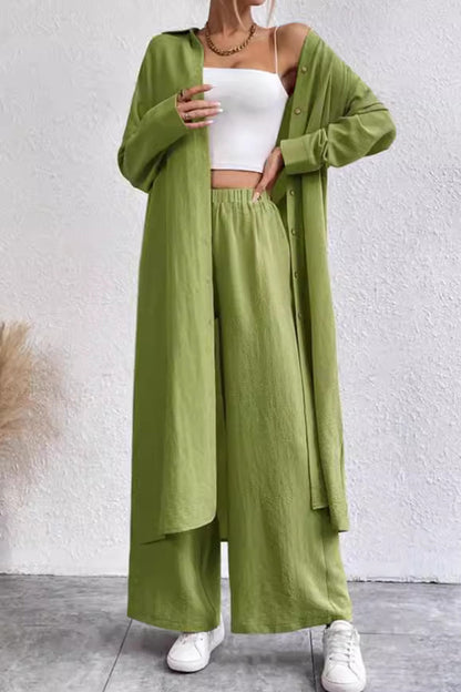 Long Shirt Wide Leg Pants Set