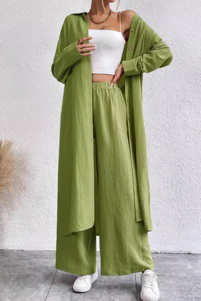 Long Shirt Wide Leg Pants Set