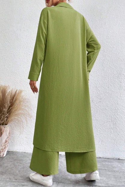 Long Shirt Wide Leg Pants Set