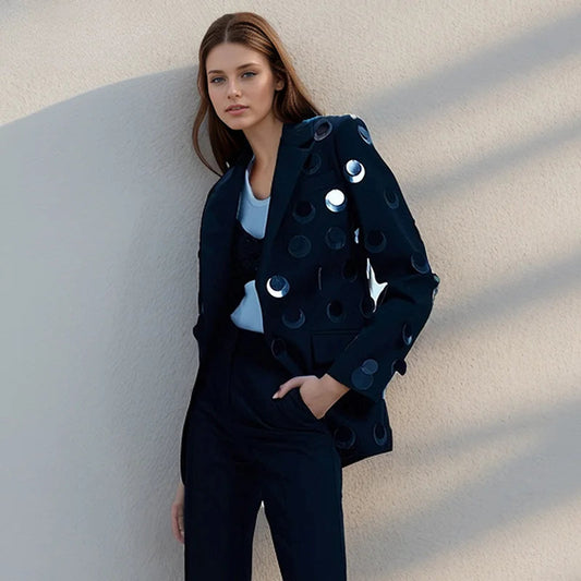 Patchwork Notched Long Slimming Female Coat