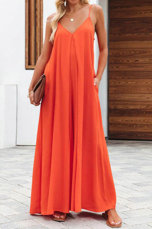 Pocketed Wide Leg Cami Jumpsuits