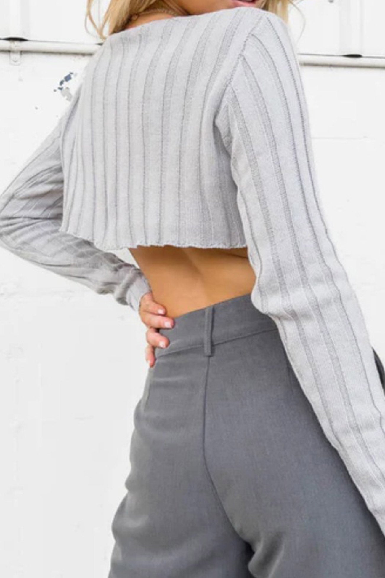 Ribbed Crew Neck Cropped Sweater