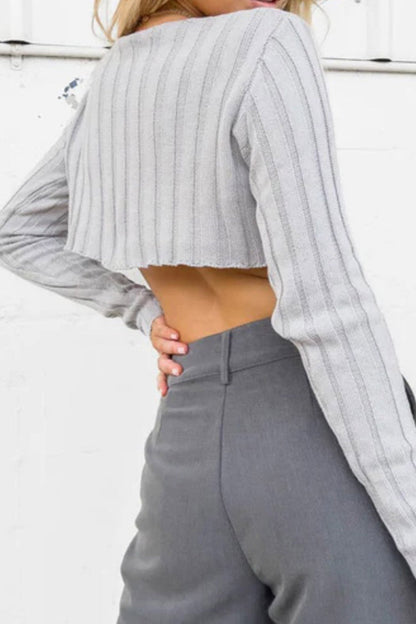 Ribbed Crew Neck Cropped Sweater