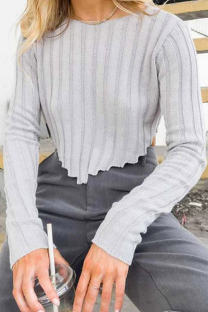 Ribbed Crew Neck Cropped Sweater