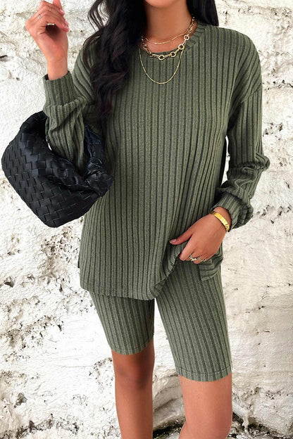 Ribbed Knit Tops Shorts Set