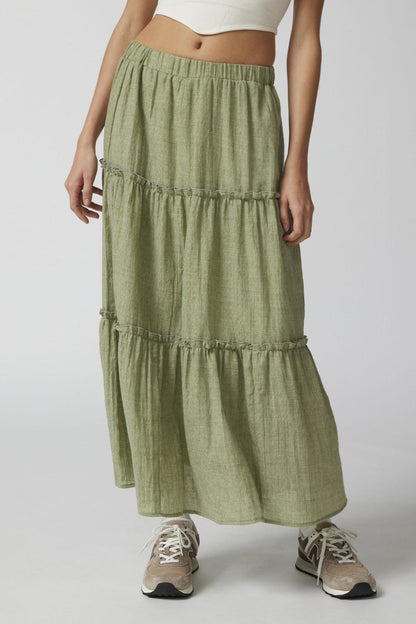 Ruched Tiered Midi Skirt