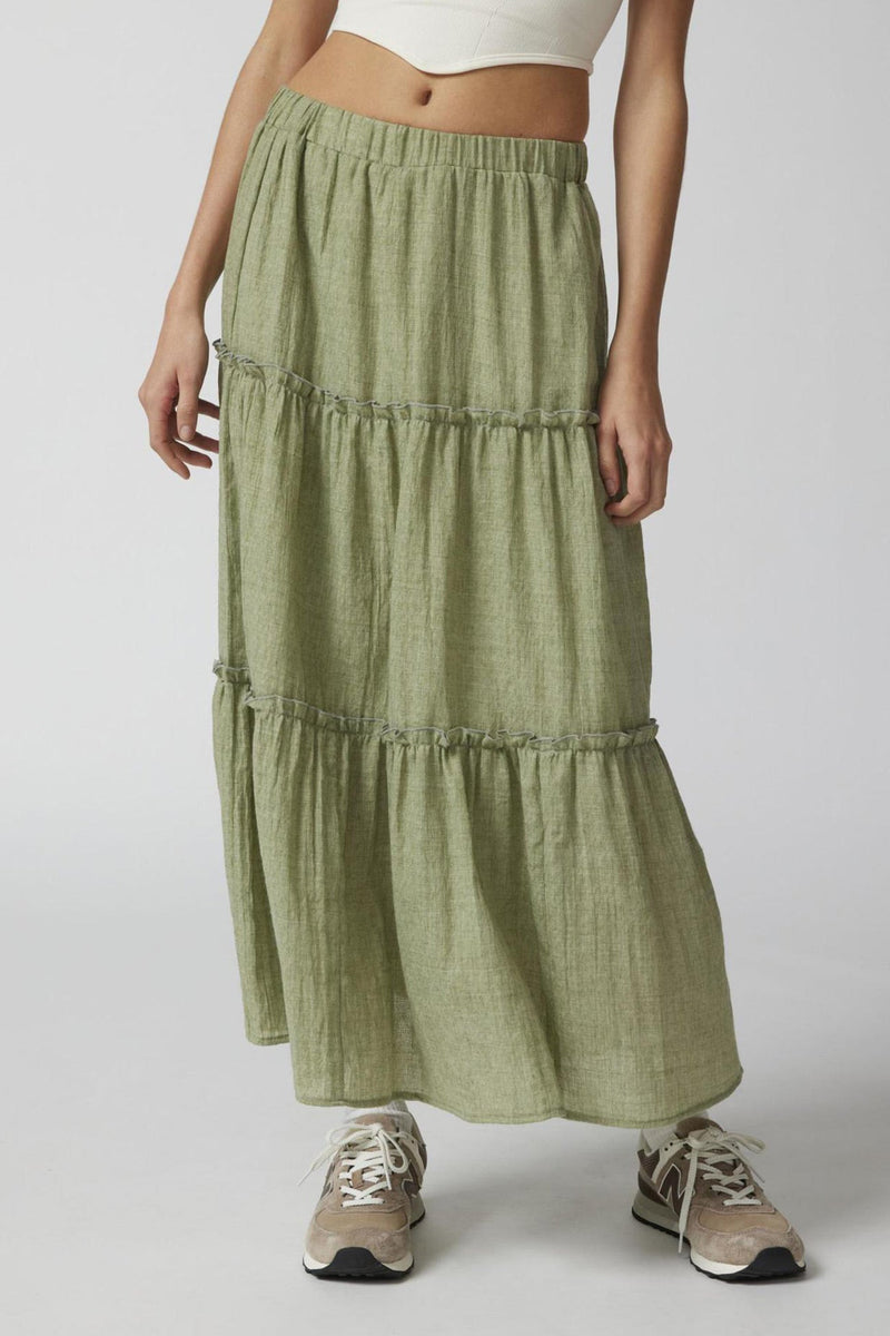 Ruched Tiered Midi Skirt