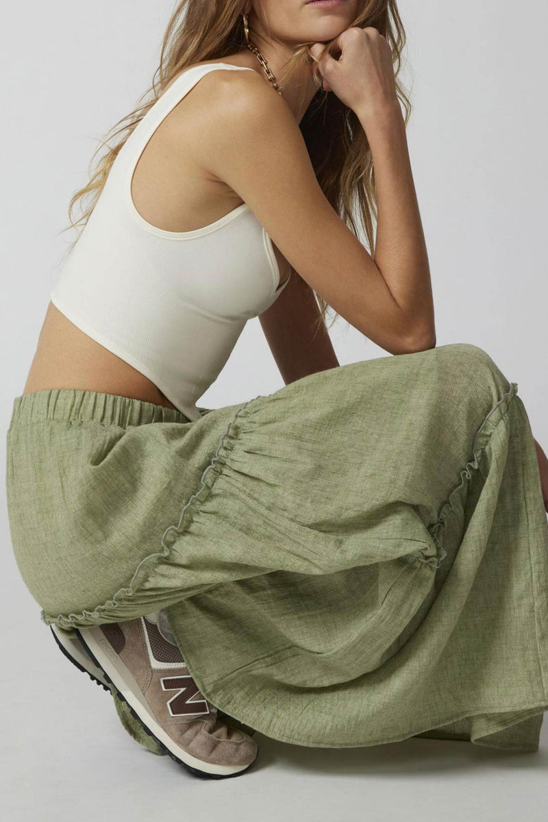 Ruched Tiered Midi Skirt