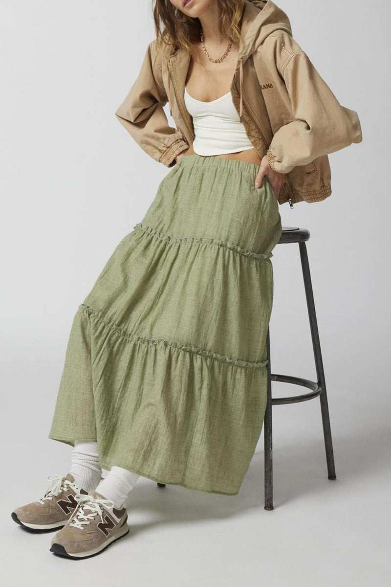 Ruched Tiered Midi Skirt