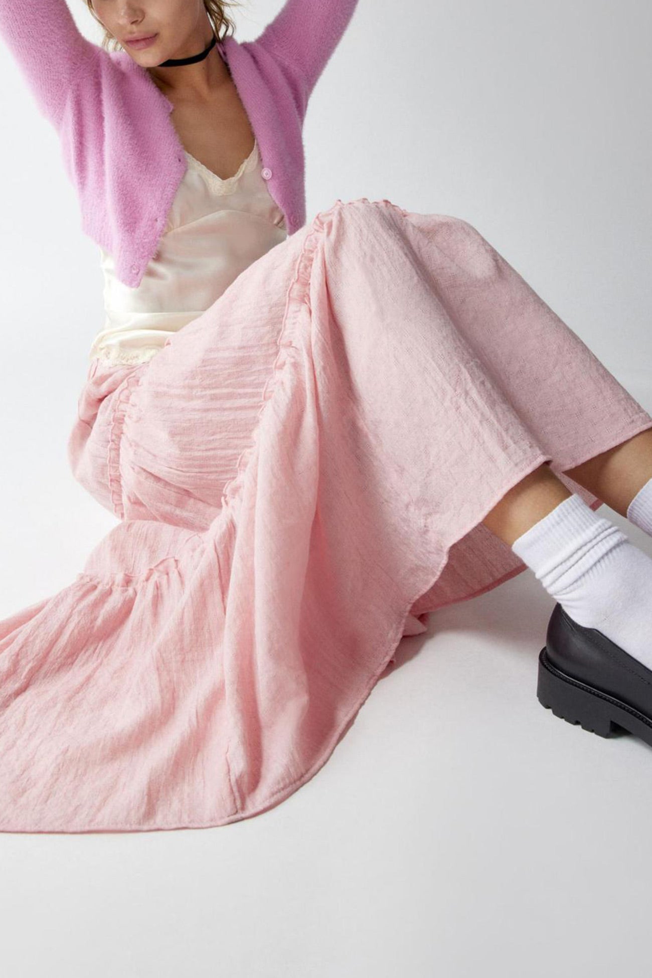 Ruched Tiered Midi Skirt