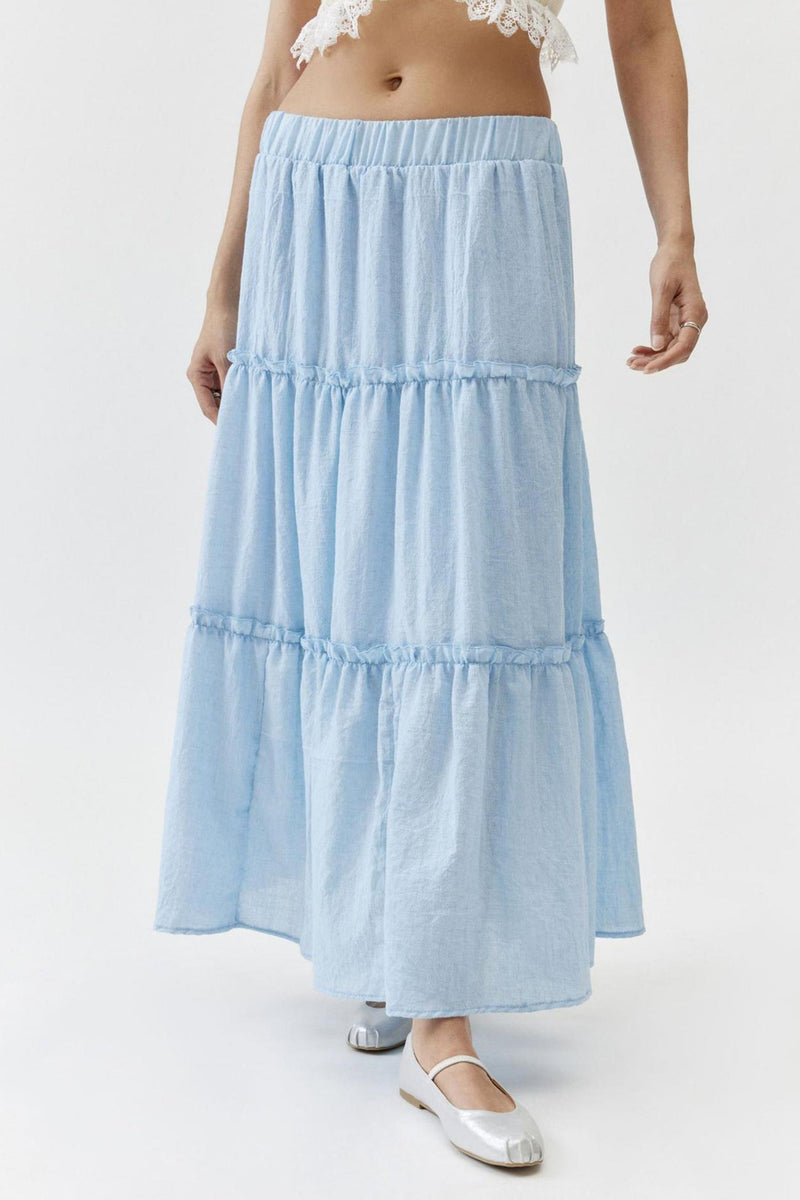 Ruched Tiered Midi Skirt