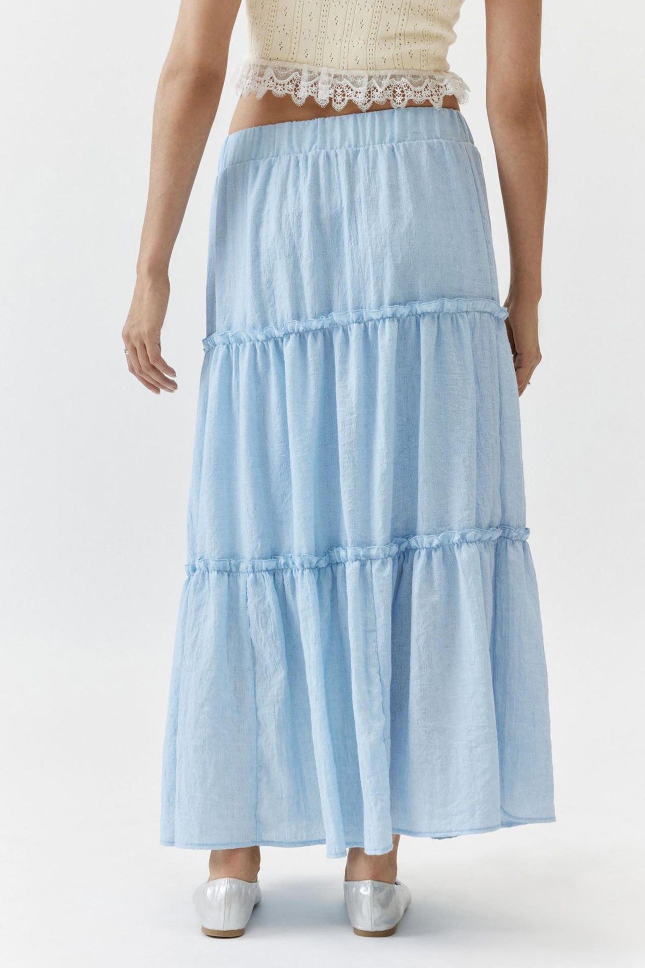 Ruched Tiered Midi Skirt
