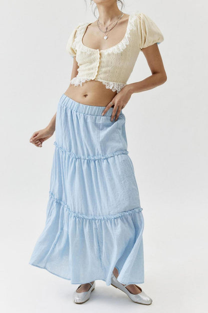 Ruched Tiered Midi Skirt