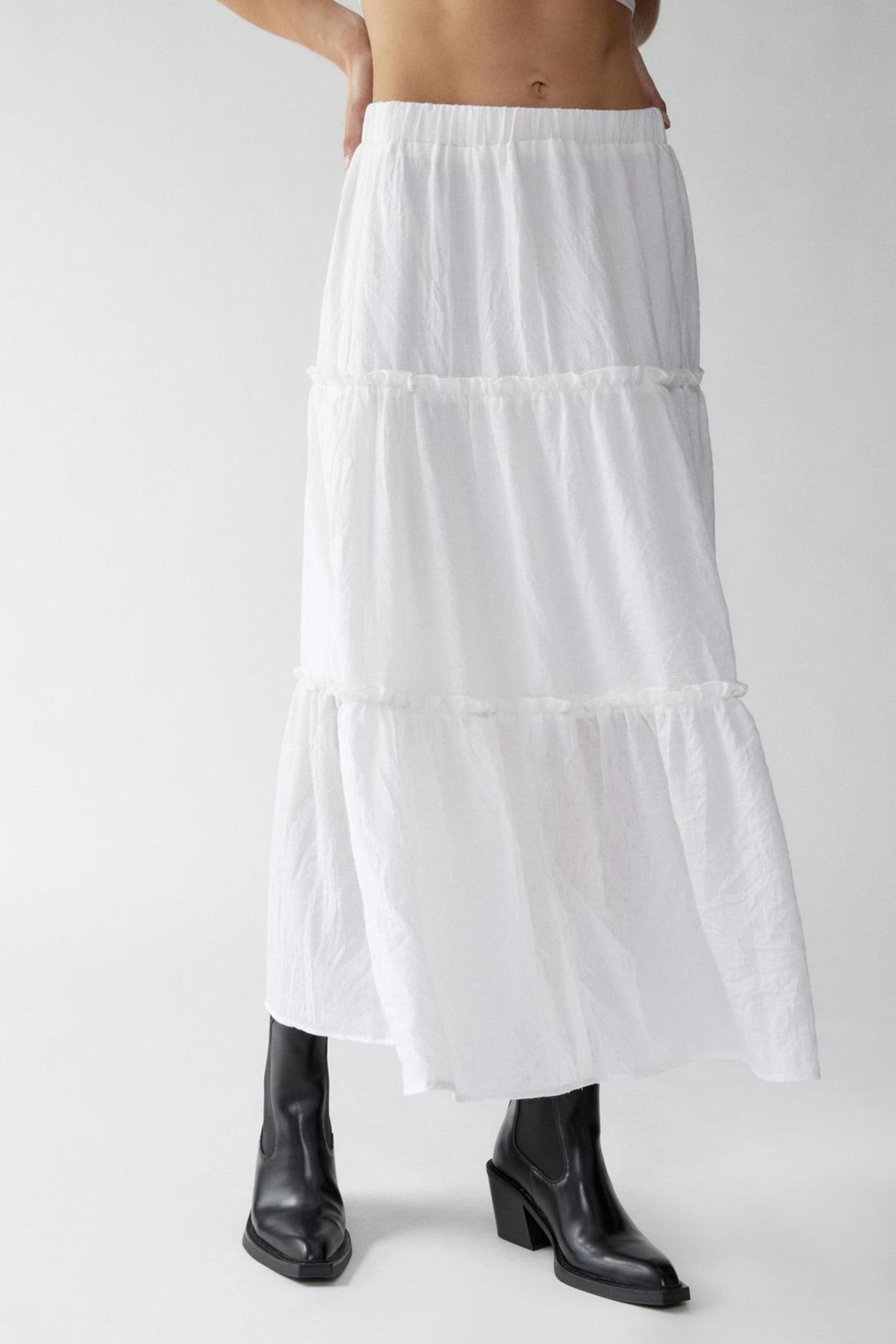 Ruched Tiered Midi Skirt