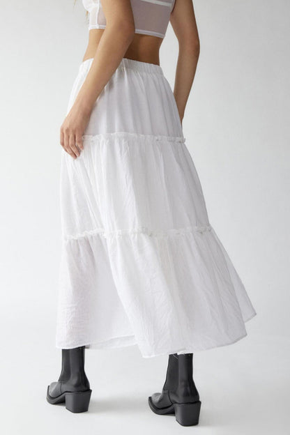Ruched Tiered Midi Skirt