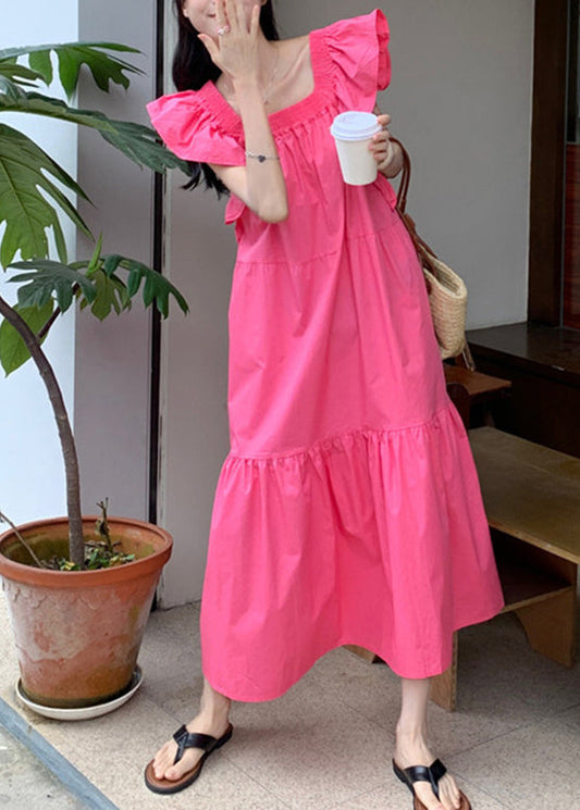 Ruffle Backless Square Collar Maxi Dress Pink Lc0037
